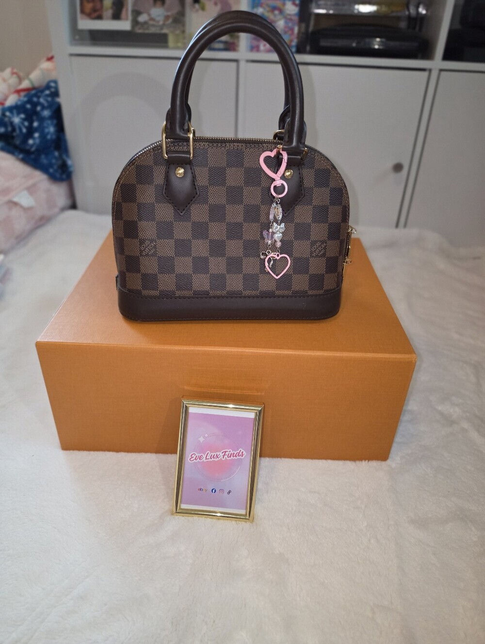 Louis Vuitton Alma BB Damier Ebene Crossbody Satchel Handbag w/ Strap & Lock